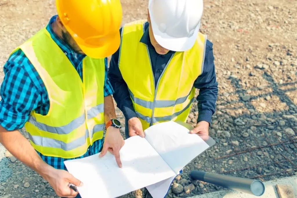 Comparison of general project manager and technical project manager reviewing construction documents